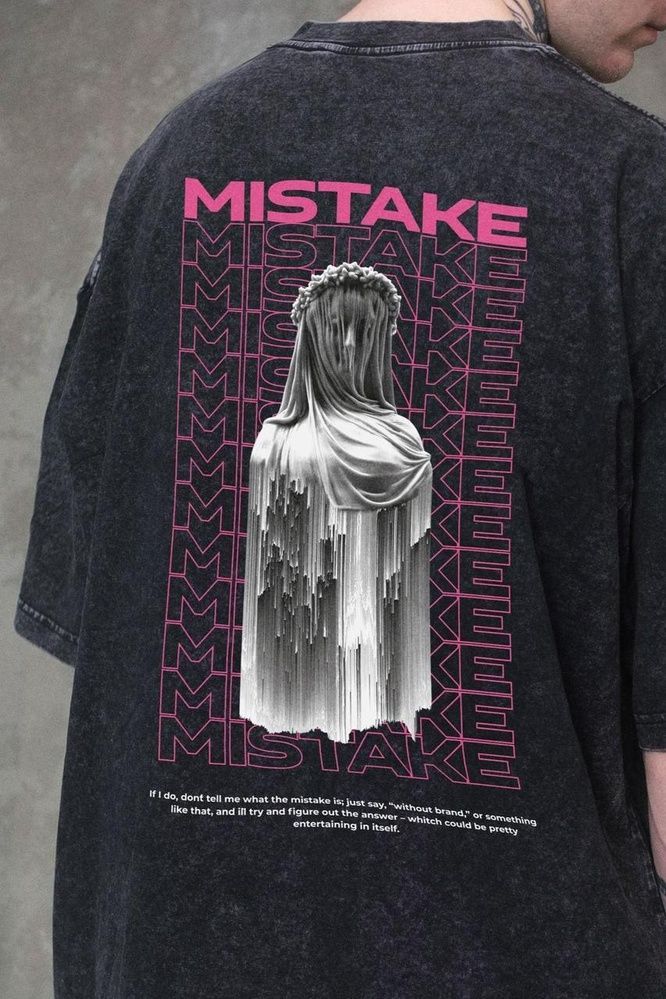 Чоловіча Виварена Оверсайз Футболка Without Washed З Принтом Mistake Black 8049614 фото