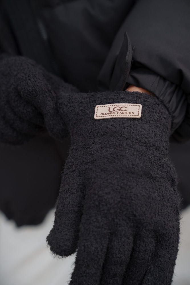 Женские теплые зимние меховые перчатки варежки 7-51А Without Lary Black 8055899 фото