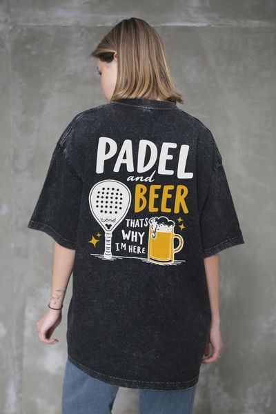 Жіноча Виварена Оверсайз Футболка Without Washed З Принтом Padel And Beer Black 8056363 фото