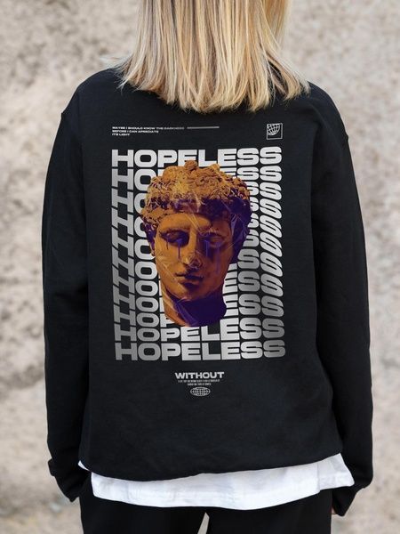 Жіночий Утеплений Оверсайз Світшот На Флісі З Принтом Without Hopeless Black 8055623 фото