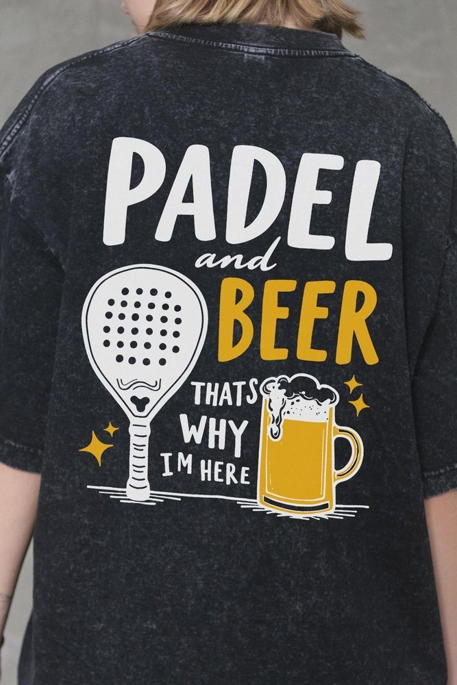 Женская Варёная Оверсайз Футболка Without Washed с Принтом Padel And Beer Black 8056363 фото
