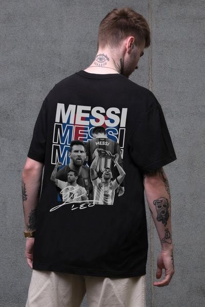 Чоловіча Оверсайз Футболка Without З Принтом Messi Black 8056261 фото