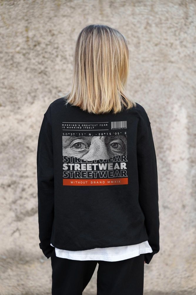 Женский Утепленный Оверсайз Свитшот На Флисе С Принтом Without Streetwear Black 8055657 фото