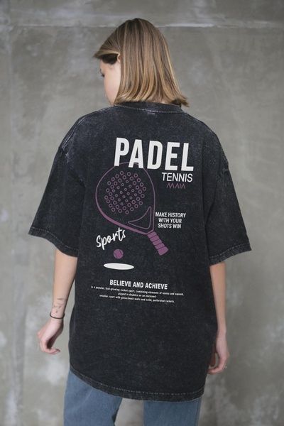 Жіноча Виварена Оверсайз Футболка Without Washed З Принтом Padel Tennis Black 8056365 фото