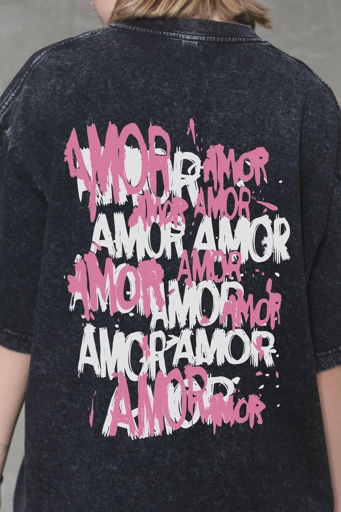 Женская Варёная Оверсайз Футболка Without Washed с Принтом Amor Black 8056315 фото