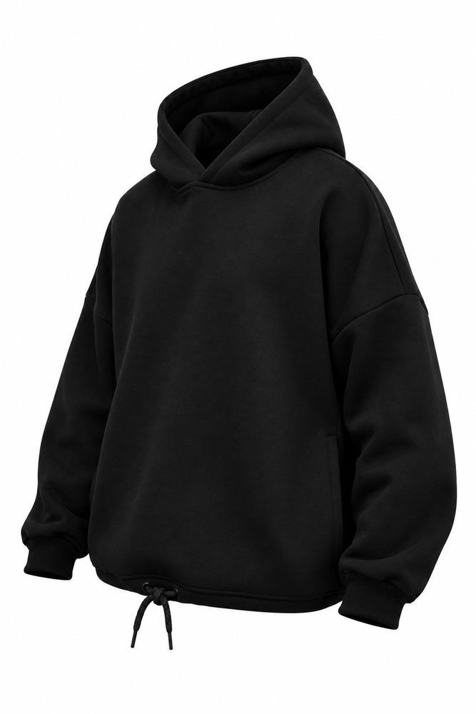 Жіноче Чорне Оверсайз Худі Толстовка На Флісі З Капюшоном Without Art 27 Onesize 8056715 фото
