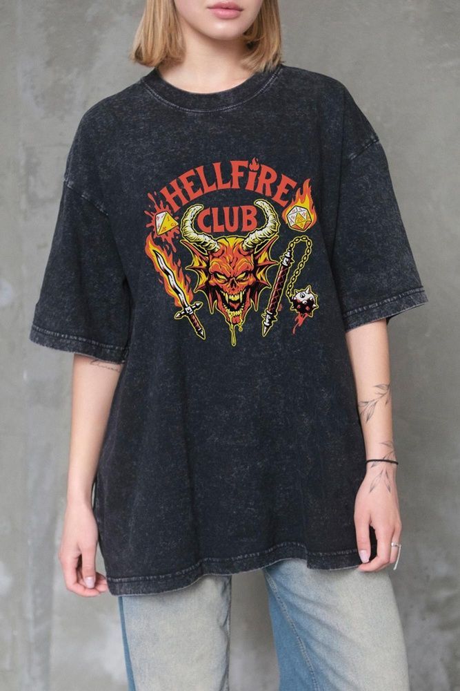 Жіноча Виварена Оверсайз Футболка Without Washed З Принтом Hellfire Club Black 8056341 фото