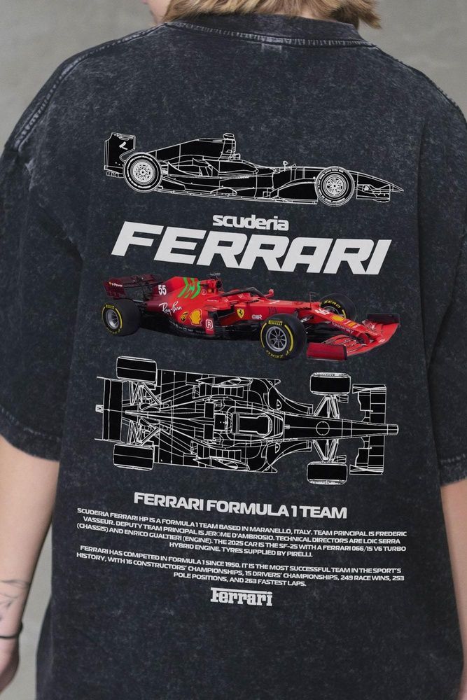 Жіноча Виварена Оверсайз Футболка Without Washed З Принтом Ferrari Black 8056143 фото
