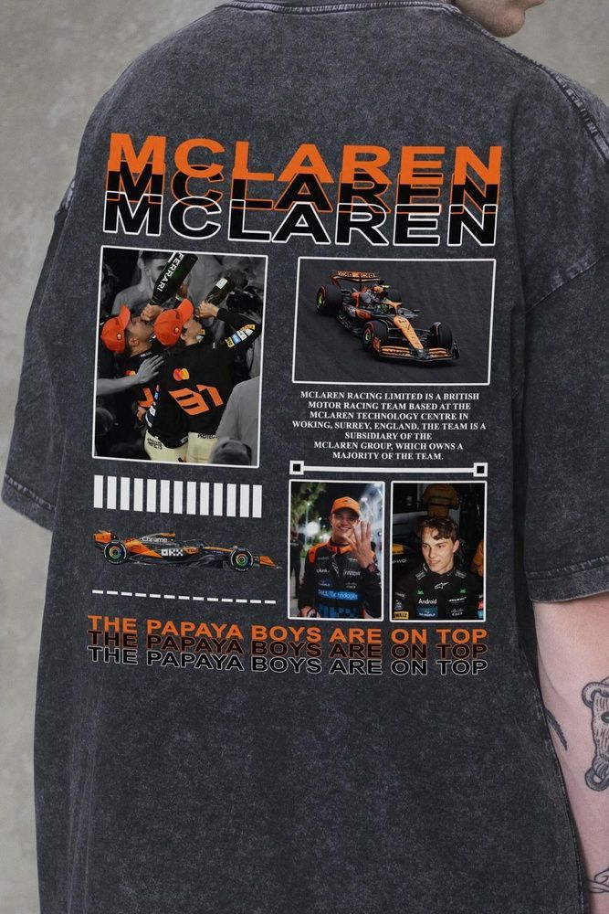 Мужская Варёная Оверсайз Футболка Without Washed с Принтом Papaya Boys McLaren Black 8056366 фото