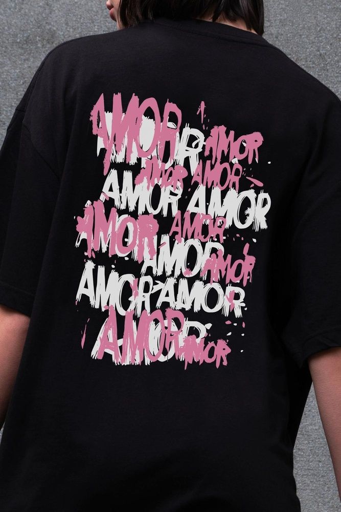 Жіноча Оверсайз Футболка Without З Принтом Amor Black 8056224 фото