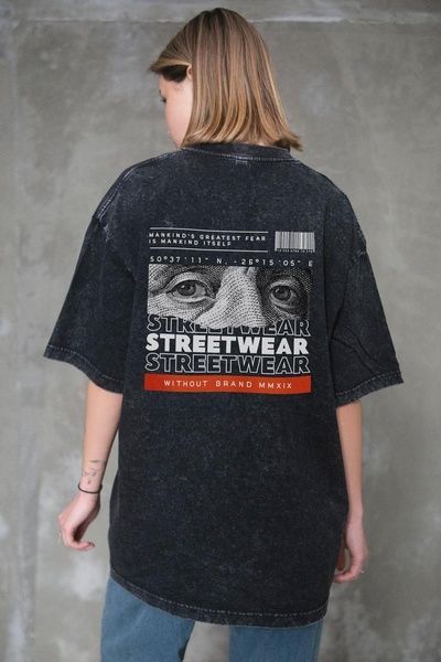Жіноча Виварена Оверсайз Футболка Without Washed З Принтом Streetwear Black 8049619 фото