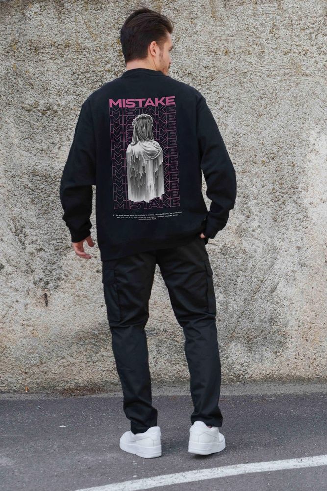 Мужской Утепленный Оверсайз Свитшот На Флисе С Принтом Without Mistake Black 8055632 фото
