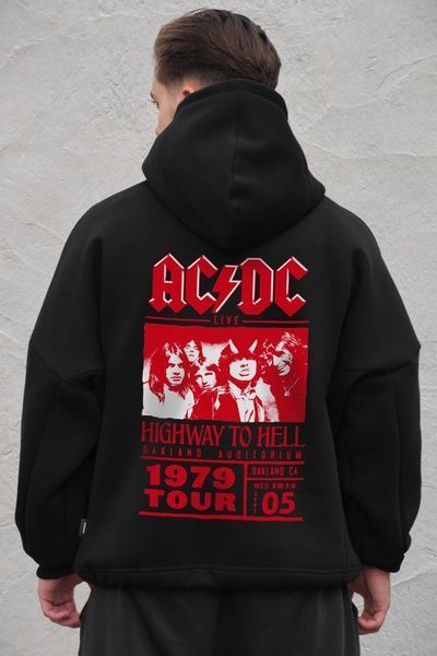 Мужское Оверсайз Худи Толстовка На Флисе С Капюшоном И Принтом Without ACDC Black 8056459 фото