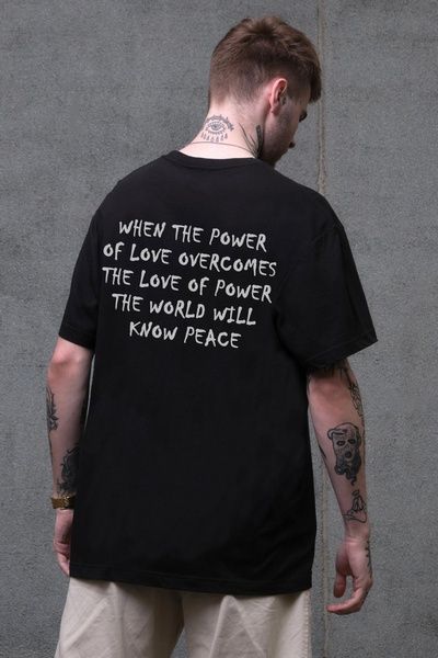 Чоловіча Оверсайз Футболка Without З Принтом Power Peace Black 8056281 фото