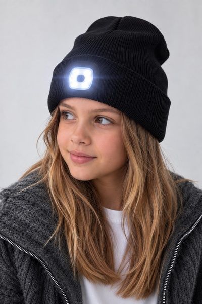 Дитяча Демісезонна Шапка Біні Докер Для Дівчинки З LED ліхтарем USB Without LightOn Black 8056685 фото