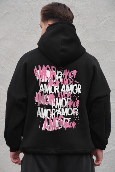 Мужское Оверсайз Худи Толстовка На Флисе С Капюшоном И Принтом Without Amor Black 8056461 фото