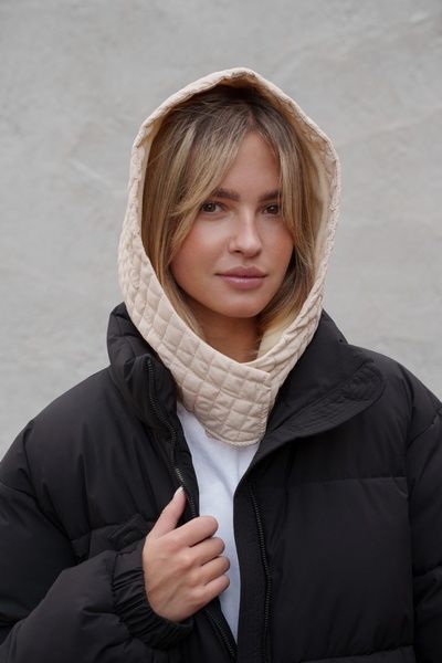 Тепла Шапка Капюшон Капор На Флісі В Велику Клітинку Without Jesica Beige Woman 8055921 фото
