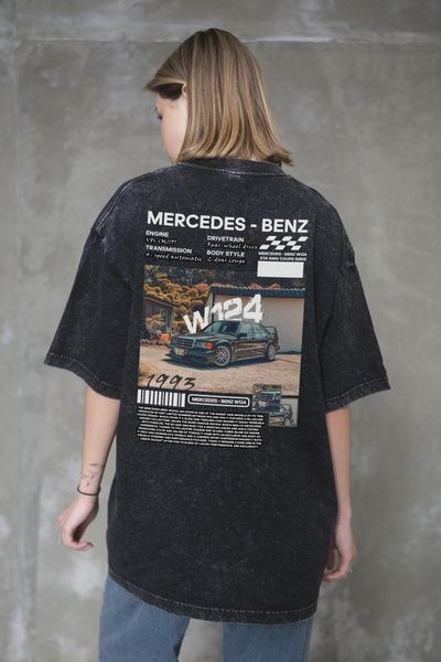 Жіноча Виварена Оверсайз Футболка Without Washed З Принтом W124 Mercedes-Benz Black 8056395 фото