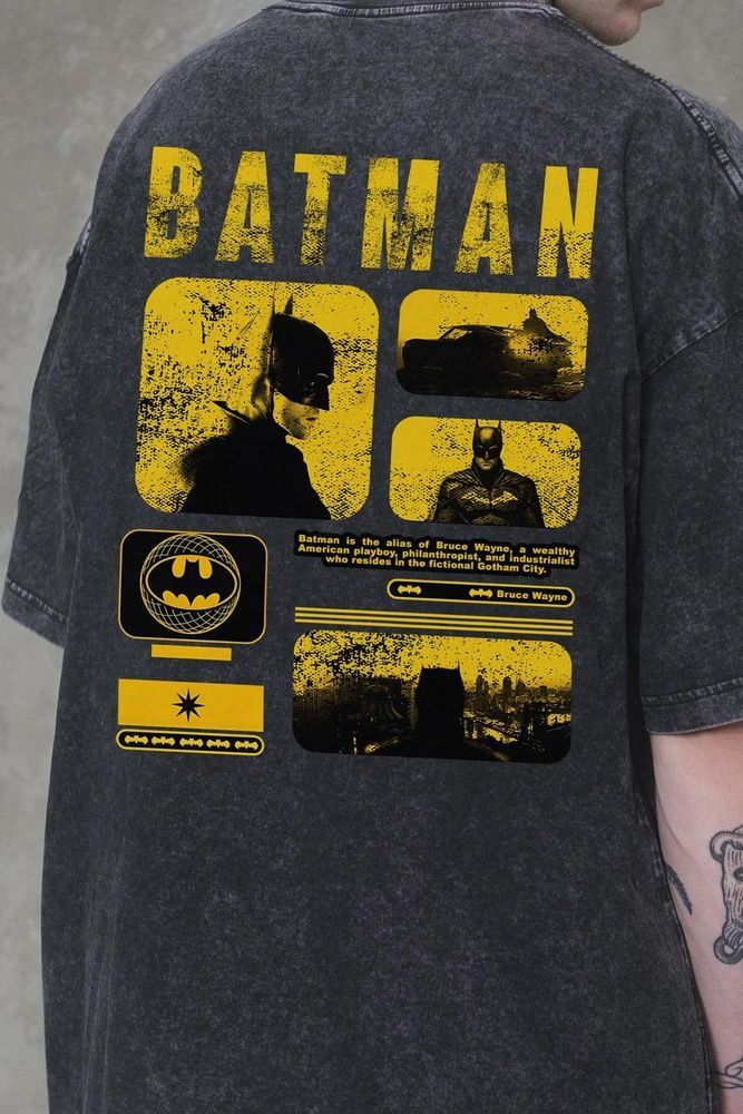 Чоловіча Виварена Оверсайз Футболка Without Washed З Принтом Batman Black 8056320 фото