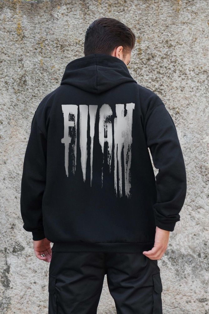 Мужское Утепленное Зип Худи На Флисе Зипер С Принтом Fight Without Kane Black 8055814 фото