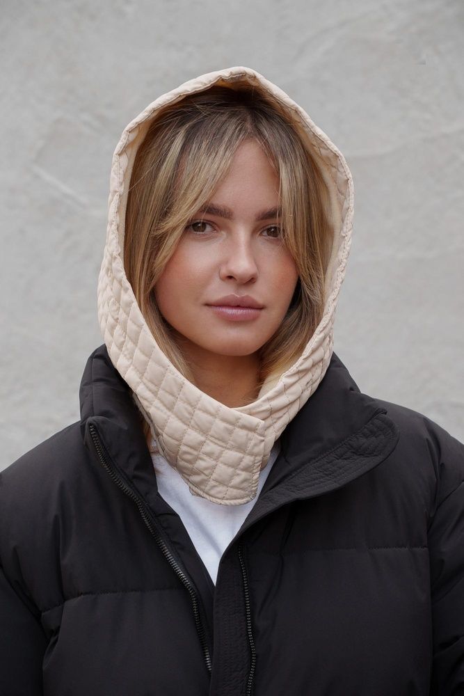 Тепла Шапка Капюшон Капор На Флісі В Велику Клітинку Without Jesica Beige Woman 8055921 фото