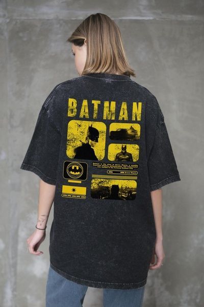 Жіноча Виварена Оверсайз Футболка Without Washed З Принтом Batman Black 8056321 фото