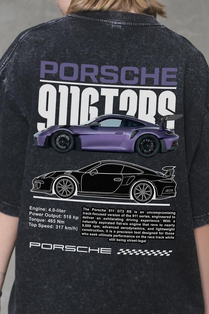 Жіноча Виварена Оверсайз Футболка Without Washed З Принтом Porsche Black 8056371 фото