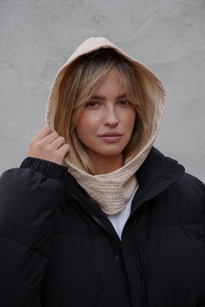 Тепла Шапка Капюшон Капор На Флісі В Маленьку Клітинку Without Sara Beige Woman 8055923 фото