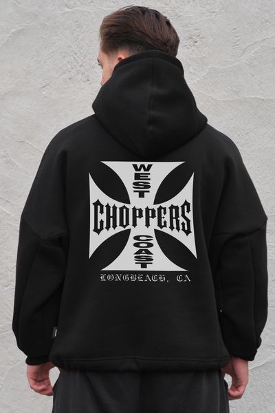 Чоловіче Оверсайз Худі Толстовка На Флісі З Капюшоном Та Принтом Without Choppers Black 8055508 фото