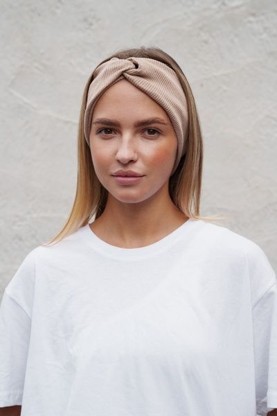 Женская Повязка На Голову В Рубчик Without Horizon Dark Beige 8056002 фото