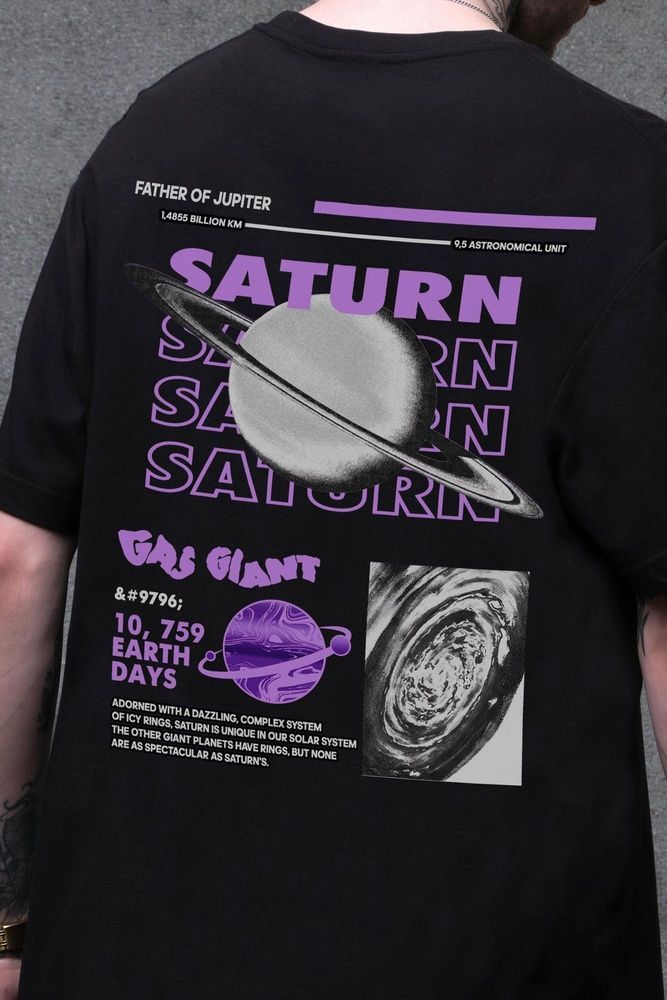 Чоловіча Оверсайз Футболка Without З Принтом Saturn Black 8056291 фото