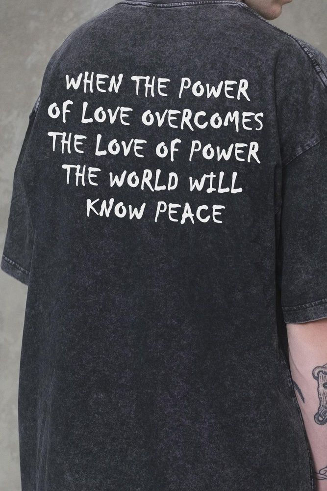 Чоловіча Виварена Оверсайз Футболка Without Washed З Принтом Power Peace Black 8056372 фото