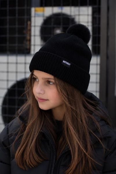 Дитяча Зимова Шапка Для Дівчинки Without Pop Logo Black 8056641 фото