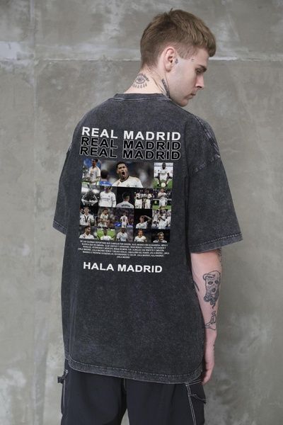 Чоловіча Виварена Оверсайз Футболка Without Washed З Принтом Real Madrid Black 8056374 фото
