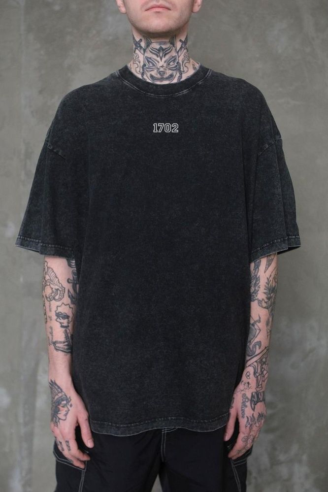 Чоловіча Виварена Оверсайз Футболка Without Washed З Принтом Suki Black 8049626 фото