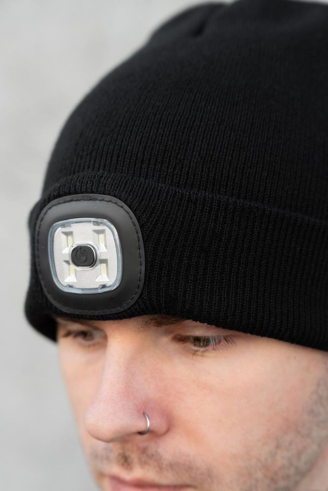 Мужская Трикотажная Шапка Бини Докер с LED фонарем USB Without LightOn Black 8056601 фото