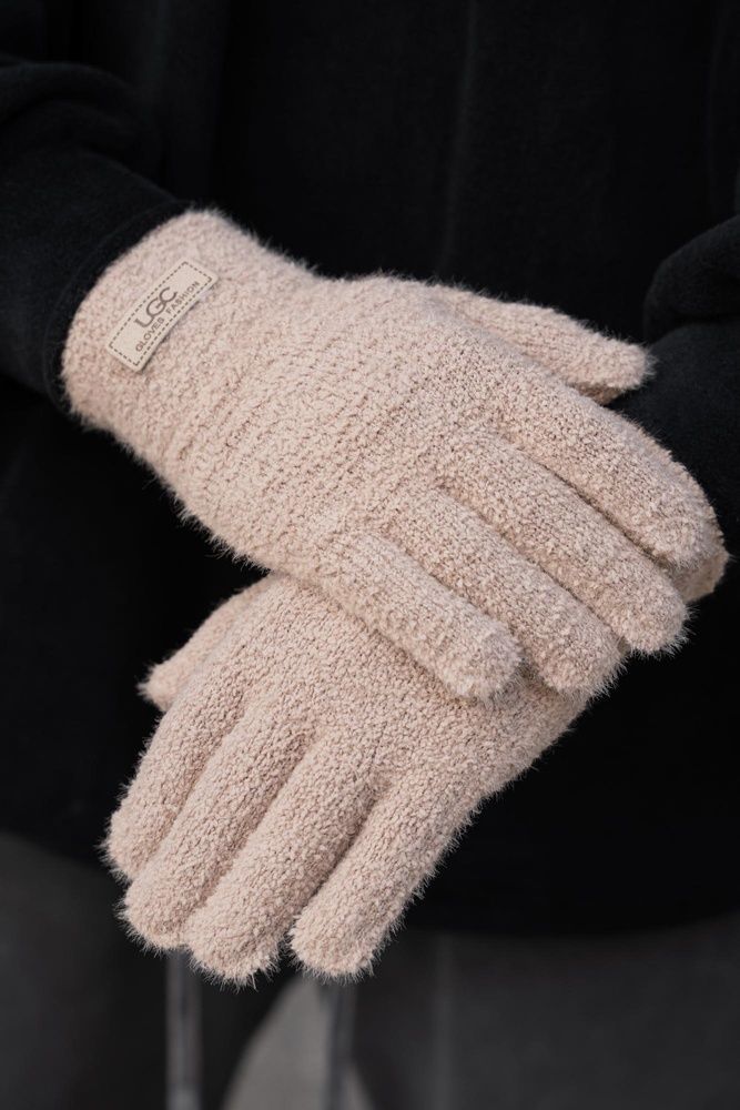 Мужские теплые зимние меховые перчатки варежки 7-51А Without Lary Beige 8055900 фото