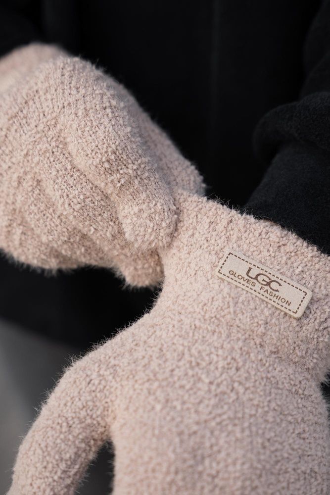 Мужские теплые зимние меховые перчатки варежки 7-51А Without Lary Beige 8055900 фото