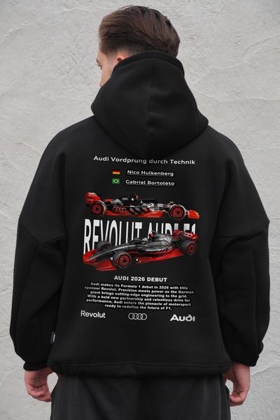 Чоловіче Оверсайз Худі Толстовка На Флісі З Капюшоном Та Принтом Without Revolut Audi Black 8056521 фото