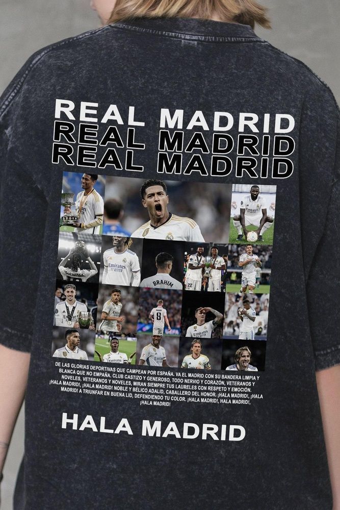 Женская Варёная Оверсайз Футболка Without Washed с Принтом Real Madrid Black 8056375 фото