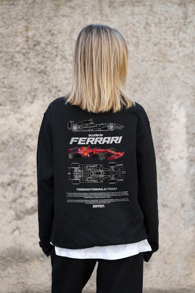 Женский Утепленный Оверсайз Свитшот На Флисе С Принтом Without Ferrari Black 8055607 фото