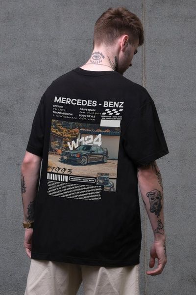 Чоловіча Оверсайз Футболка Without З Принтом W124 Mercedes-Benz Black 8056303 фото