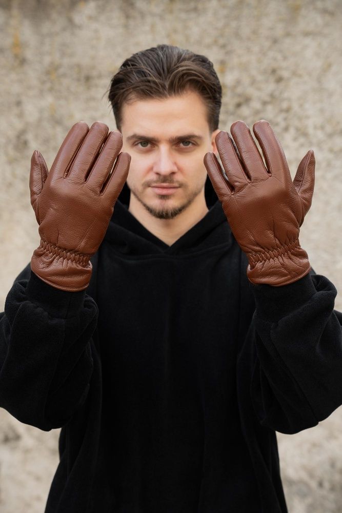 Чоловічі шкіряні теплі зимові сенсорні перчатки рукавиці 1-59 Without Tomy Brown 8055910 фото