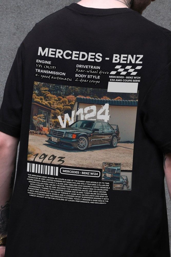 Чоловіча Оверсайз Футболка Without З Принтом W124 Mercedes-Benz Black 8056303 фото