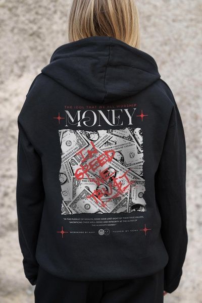 Женское Утепленное Зип Худи На Флисе Зипер С Принтом Money Grafity Without Kane Black 8055843 фото