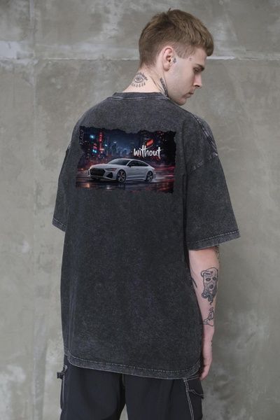 Чоловіча Виварена Оверсайз Футболка Without Washed З Принтом Gray Audi Black 8056334 фото
