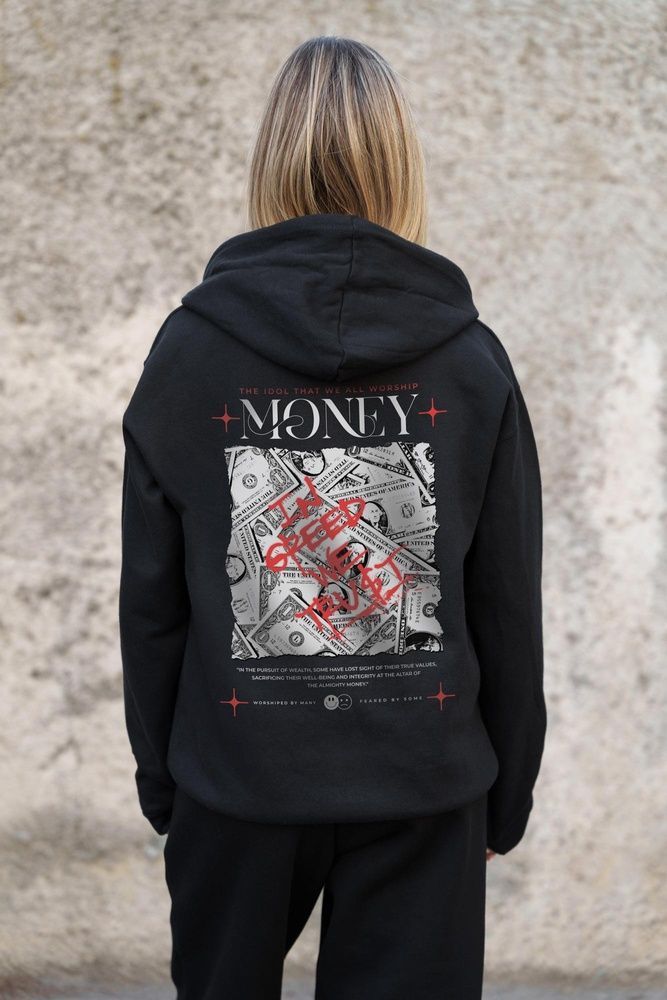 Женское Утепленное Зип Худи На Флисе Зипер С Принтом Money Grafity Without Kane Black 8055843 фото