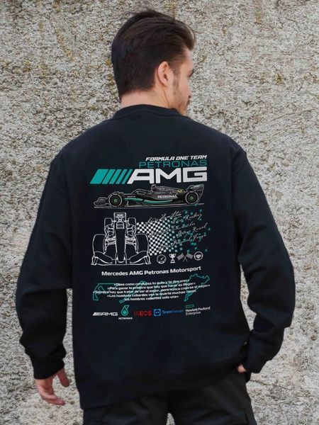 Чоловічий Утеплений Оверсайз Світшот На Флісі З Принтом Without AMG Black 8055578 фото