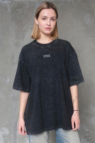 Жіноча Виварена Оверсайз Футболка Without Washed З Принтом 1702 Black 8049605 фото