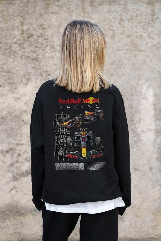 Женский Утепленный Оверсайз Свитшот На Флисе С Принтом Without Redbull Black 8055643 фото